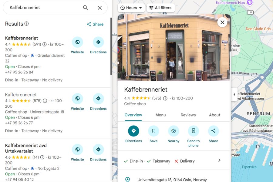 Google anmeldelser vist i Google maps
